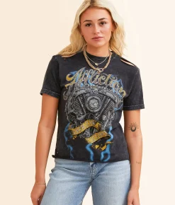 Tops | Affliction American Customs Motor Flame T-Shirt Black Lava Wash