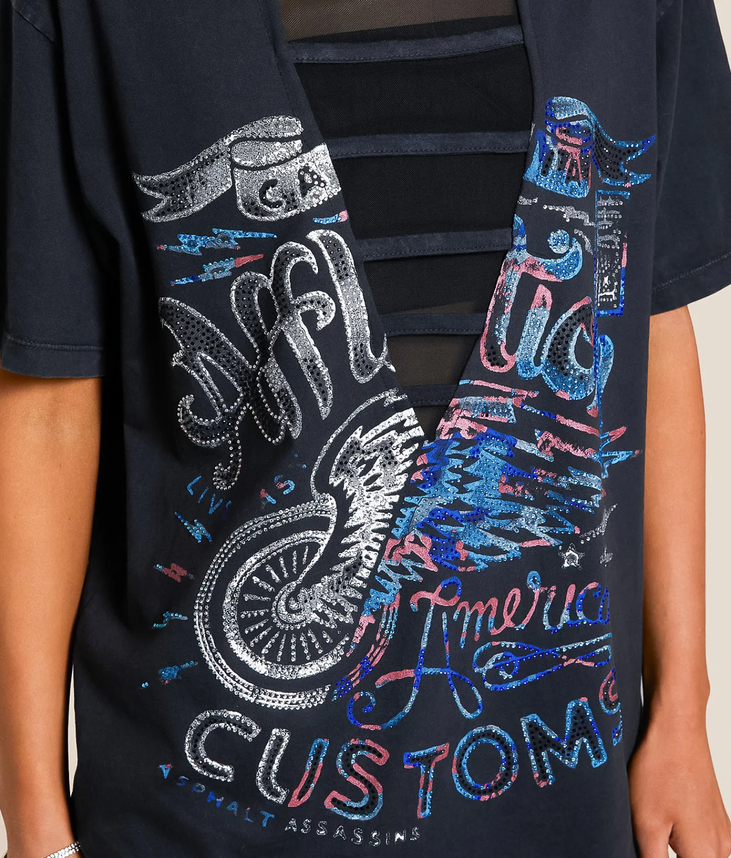 Tops | Affliction American Customs No Luck Motors Oversized T-Shirt Black Lava Wash