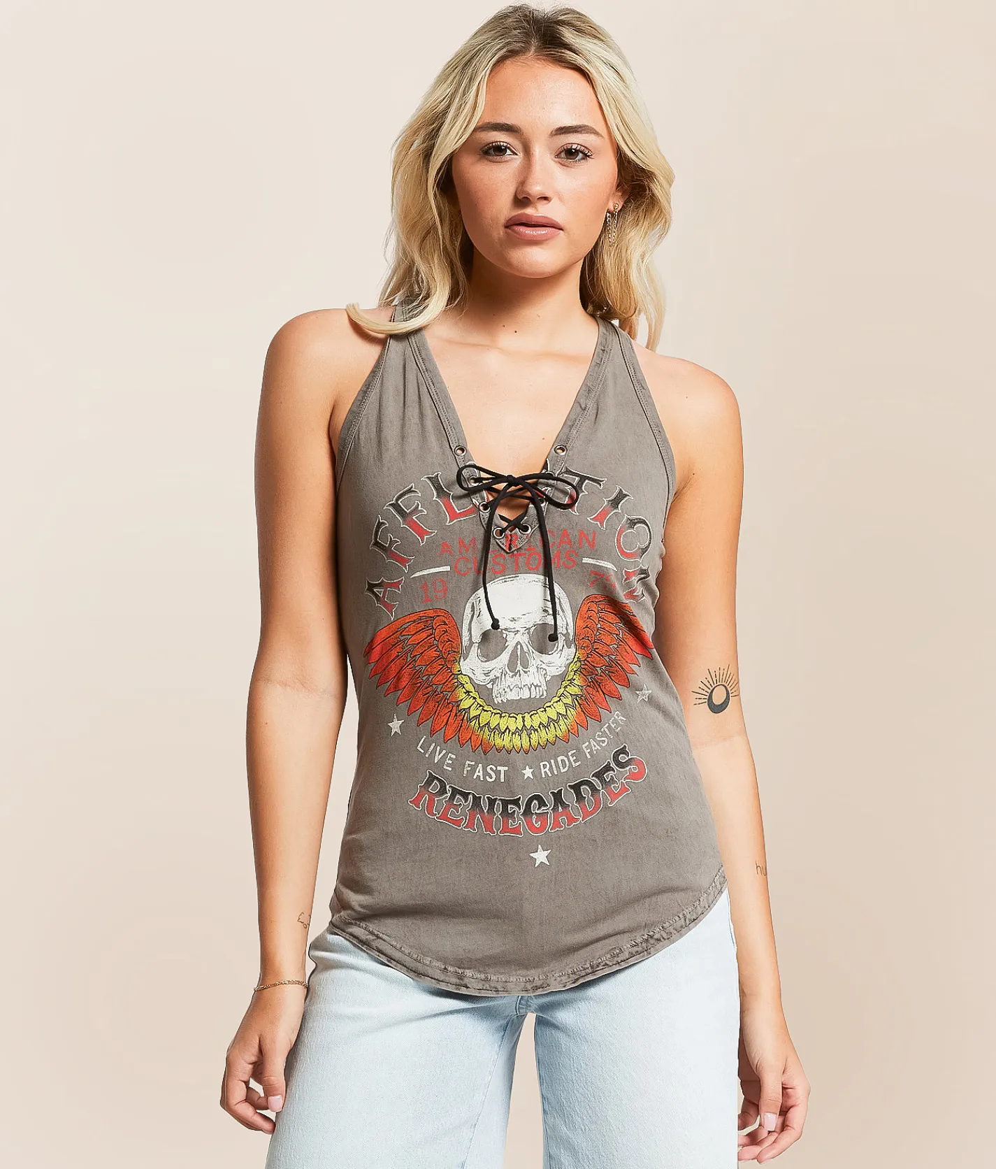 Affliction American Customs Renegades Tank Top White Black Lava Tint