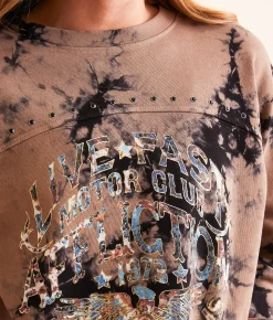 Tops | Affliction American Customs Rusted Badge Pullover CAFE AU LAIT BLACK WASH