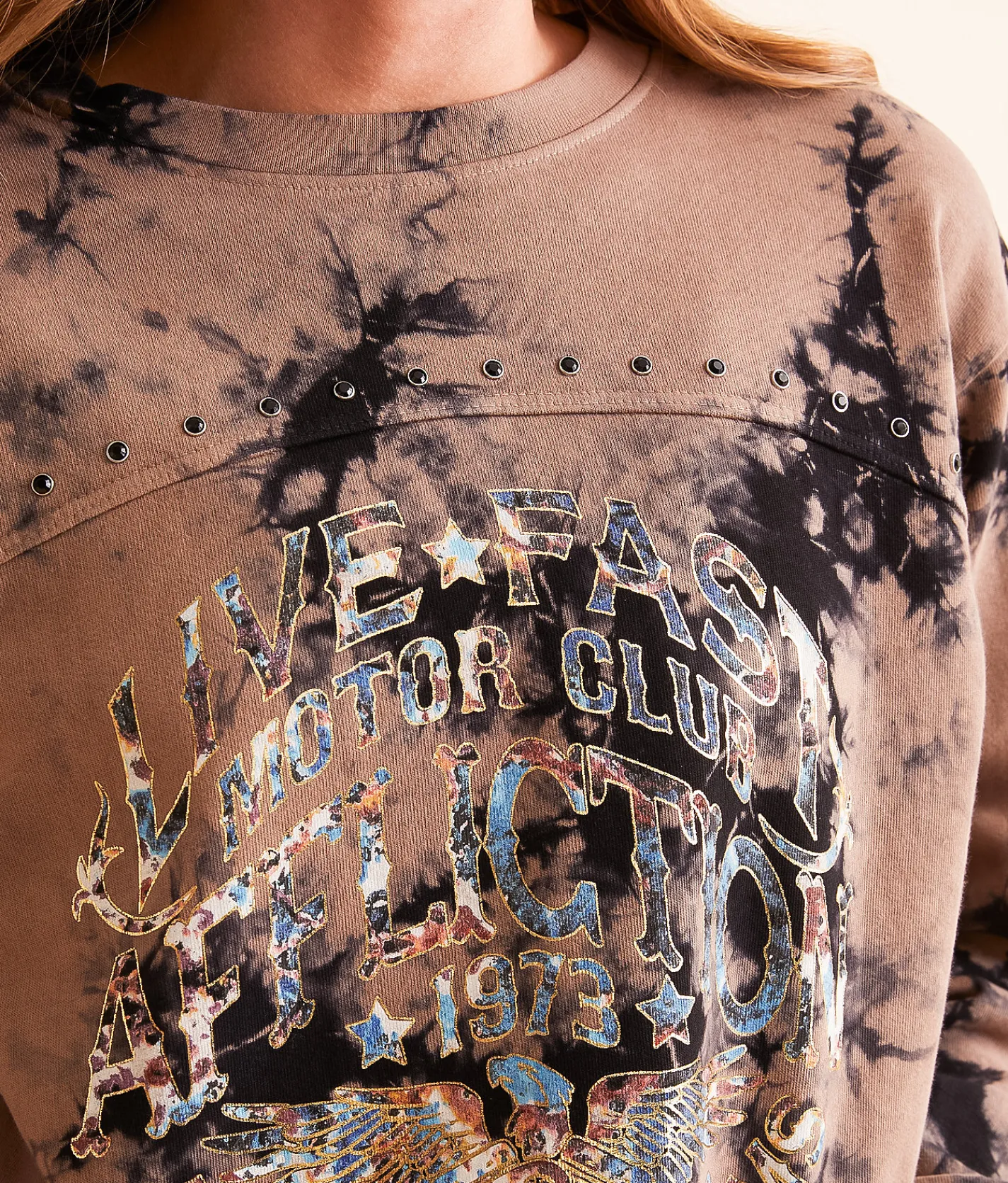 Tops | Affliction American Customs Rusted Badge Pullover CAFE AU LAIT BLACK WASH
