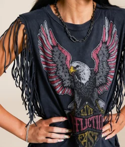 Tops | Affliction American Customs Twin Turbo Fringe Tank Top Black Lava Wash
