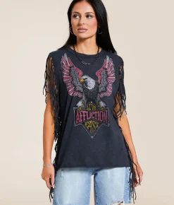 Tops | Affliction American Customs Twin Turbo Fringe Tank Top Black Lava Wash