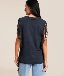 Tops | Affliction American Customs Twin Turbo Fringe Tank Top Black Lava Wash