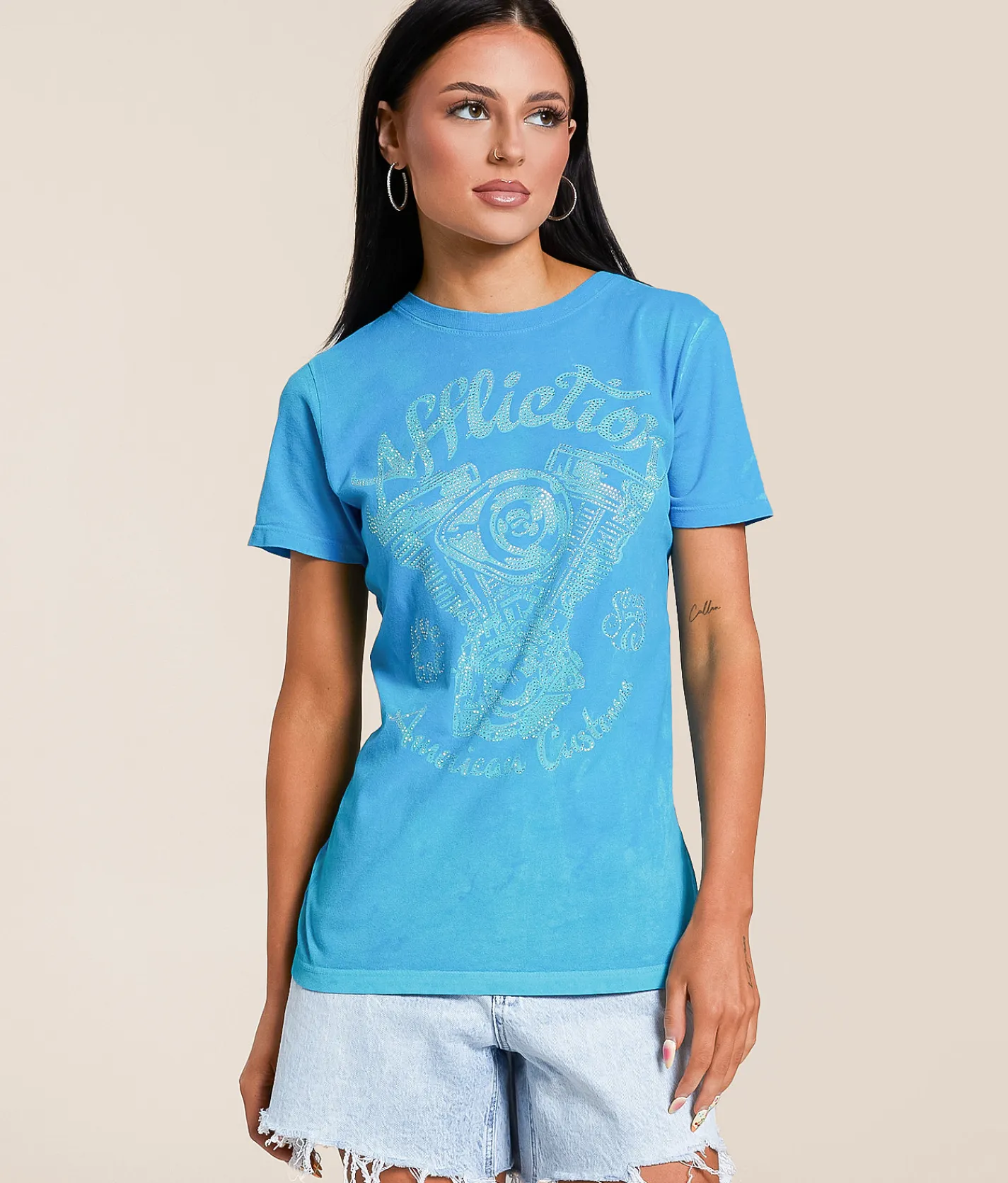 Tops | Affliction American Customs Vintage Oil T-Shirt Ibiza Blue Reactive
