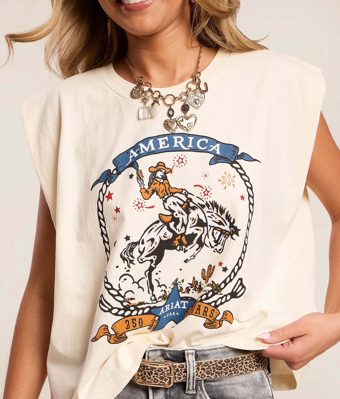 Ariat American Freed Tank Top Faded Ivory New