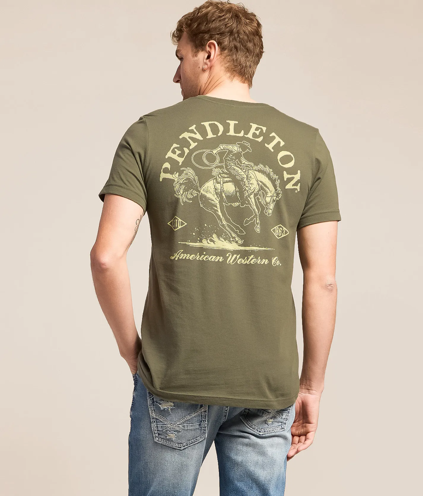 Tops|Graphic T-Shirts | Pendleton American Western T-Shirt Olive Ivory