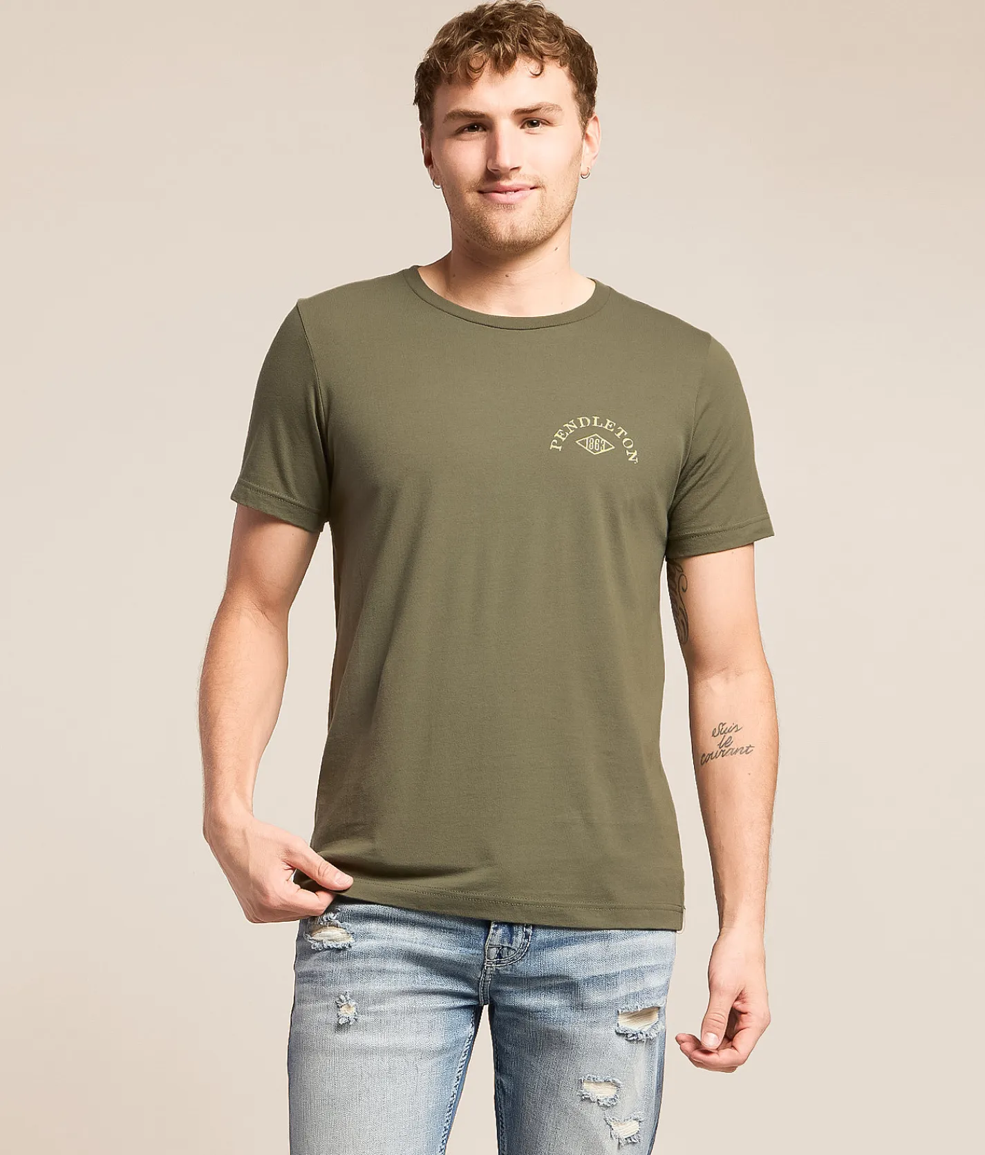 Tops|Graphic T-Shirts | Pendleton American Western T-Shirt Olive Ivory