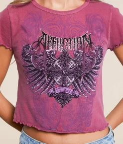 Tops | Affliction Anatoilia Cropped T-Shirt Lt Plum Pigment Dye