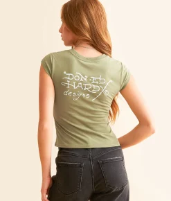 Tops | Ed Hardy Anchor Rose T-Shirt Lt Olive