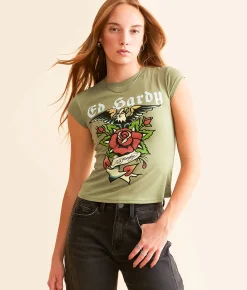 Tops | Ed Hardy Anchor Rose T-Shirt Lt Olive