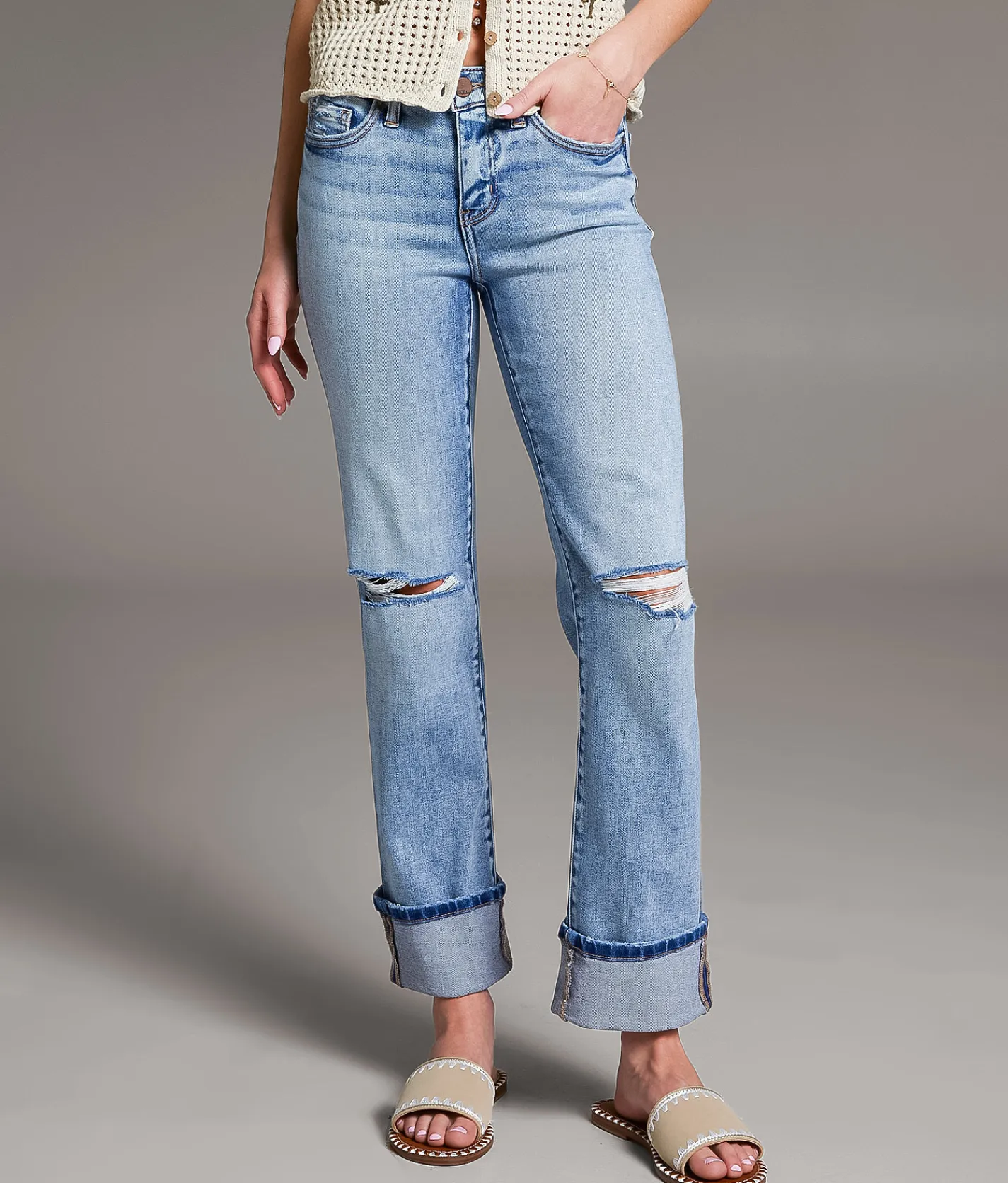 Jeans | BKE Andi Cropped Straight Stretch Jean Saltis