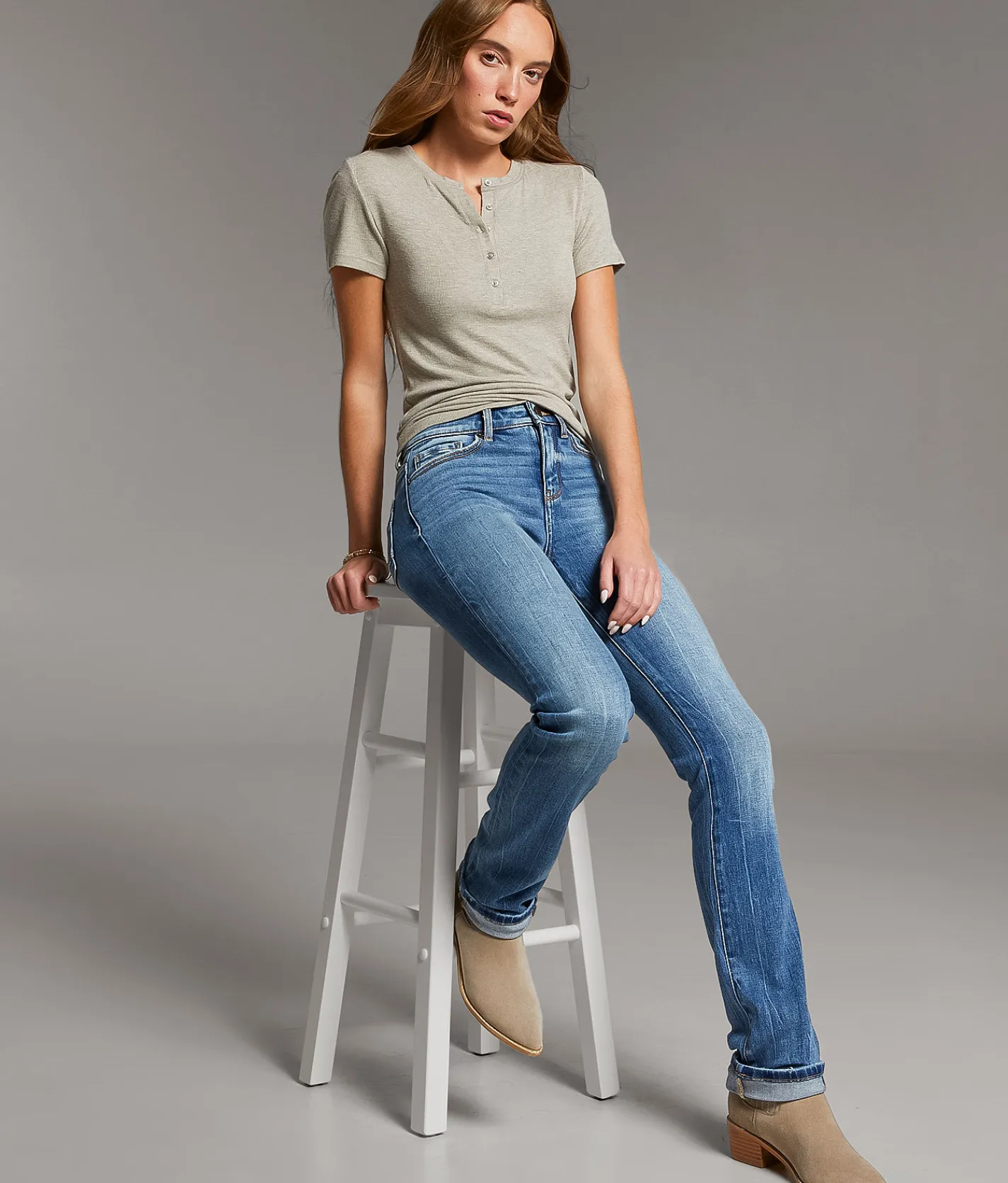 BKE Andi Straight Stretch Cuffed Jean Coatney 2 Hot