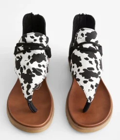 Very G Angelika Hooded Cow Print Sandal Black Cow