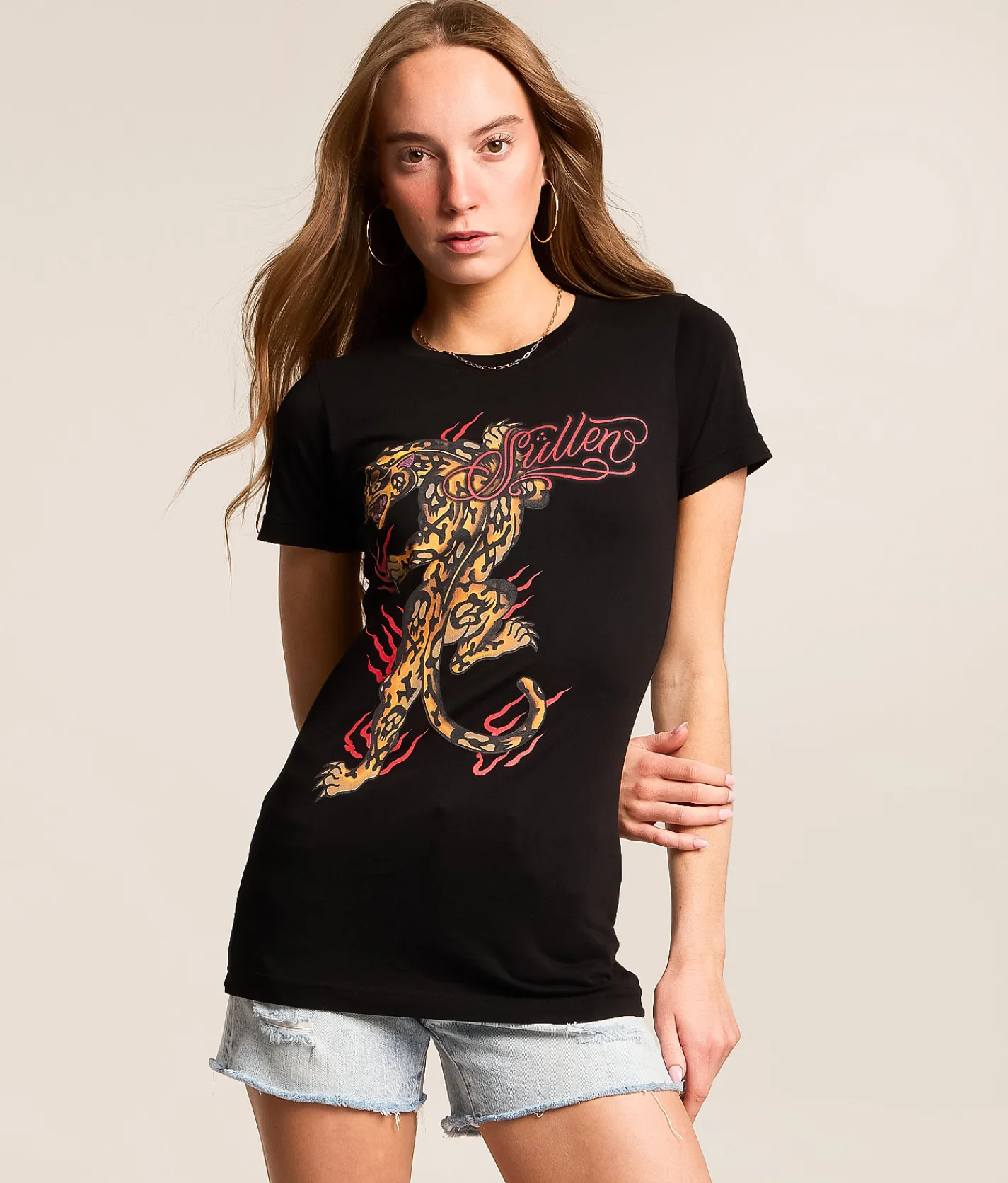 Tops | Sullen Angels Crawling Leopard T-Shirt Jet Black