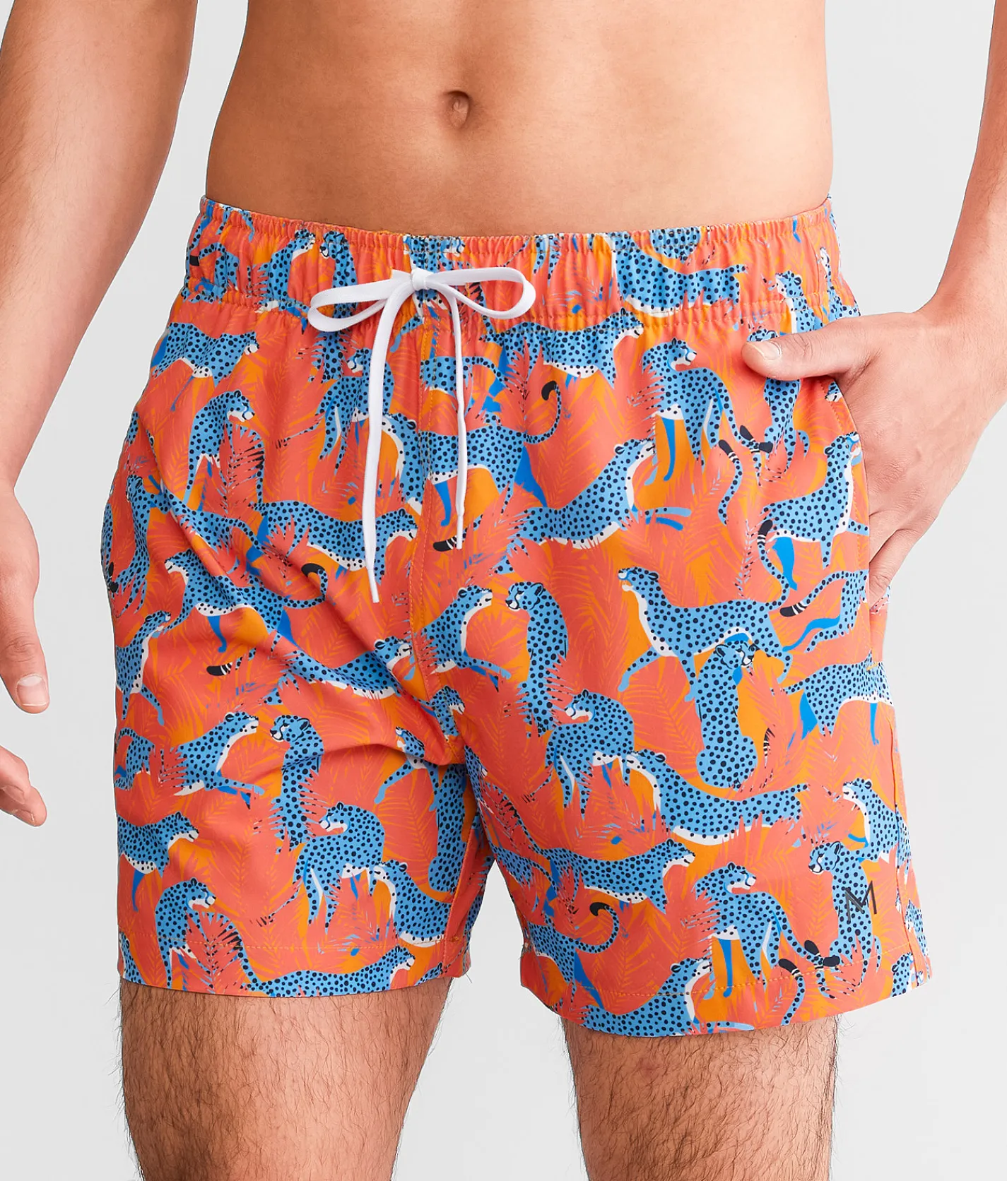 Bottoms|Swimwear | Maven Co-op Animal Stretch Swim Trunks Orange Multi
