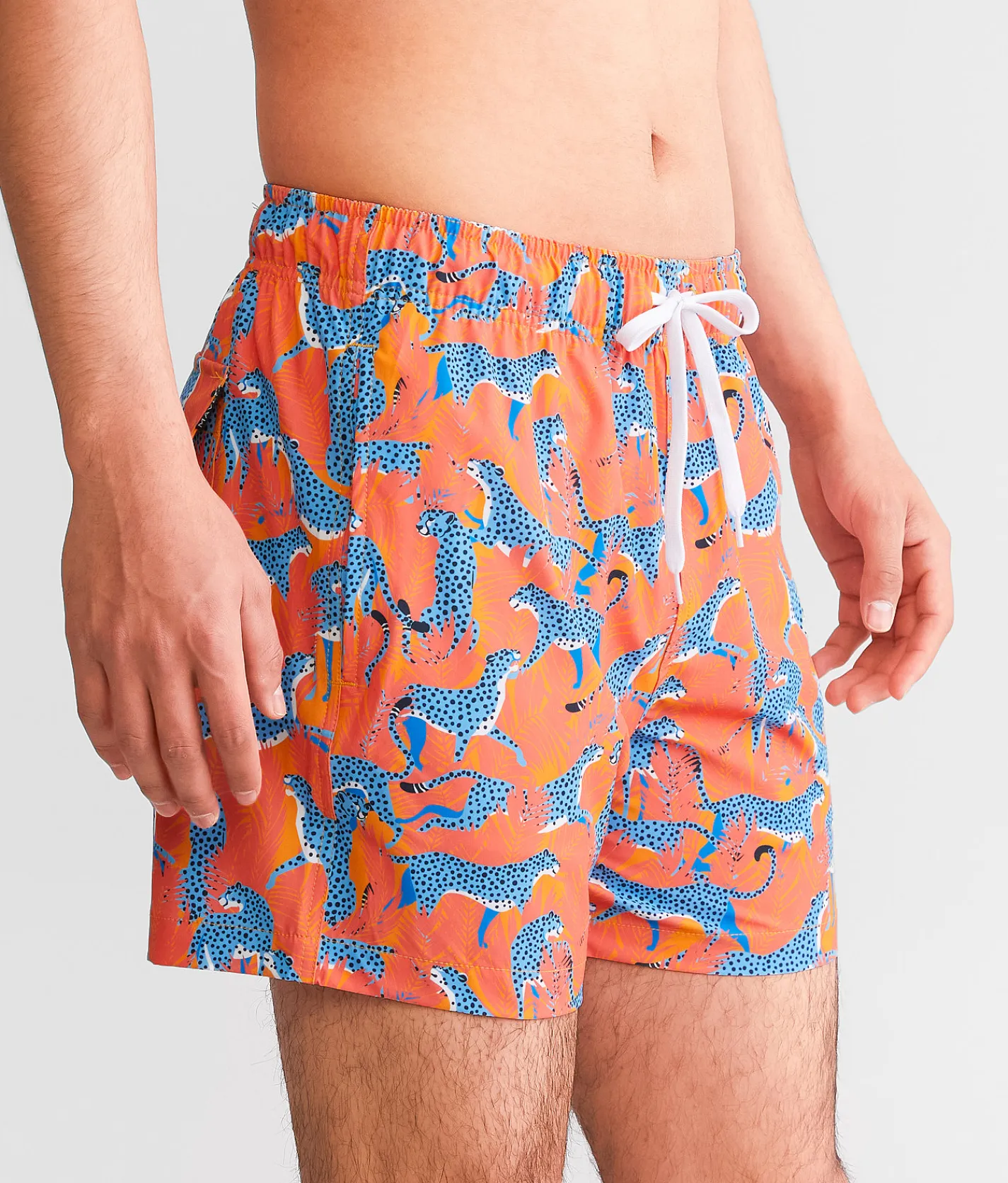 Bottoms|Swimwear | Maven Co-op Animal Stretch Swim Trunks Orange Multi