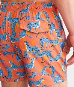 Bottoms|Swimwear | Maven Co-op Animal Stretch Swim Trunks Orange Multi