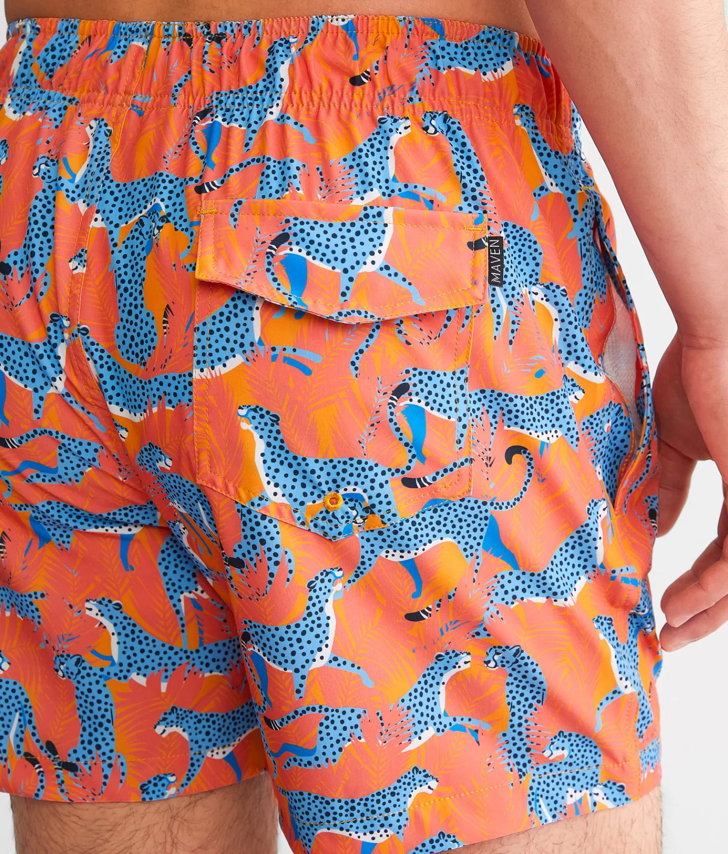 Bottoms|Swimwear | Maven Co-op Animal Stretch Swim Trunks Orange Multi