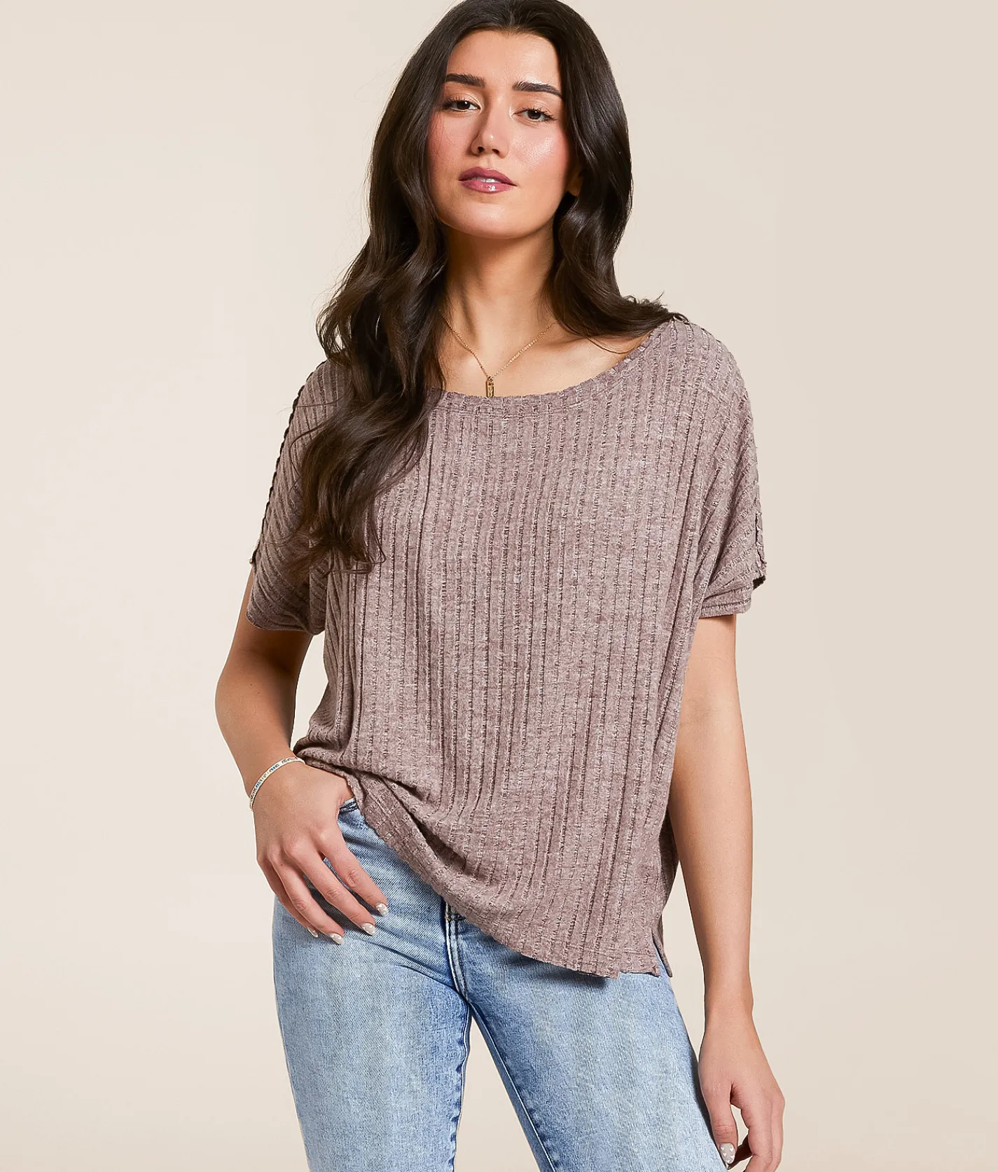 White Crow Anna Ribbed Top Peppercorn New