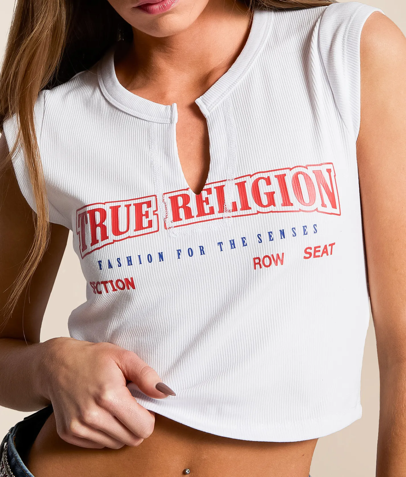 True Religion Anniversary Ribbed T-Shirt Optic White Hot