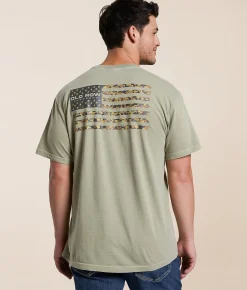 Tops|Graphic T-Shirts | Old Row 80's Camo Flag T-Shirt Khaki