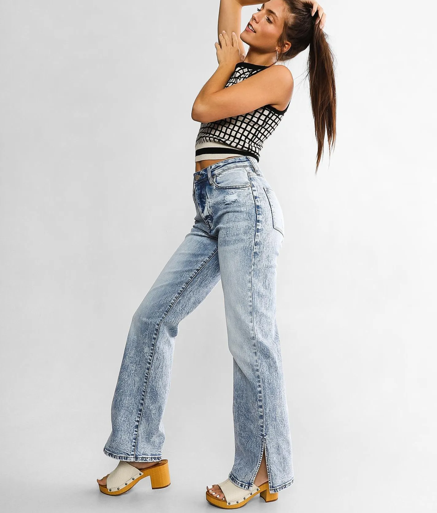 Jeans|Bottoms | Gilded Intent 90's Split Hem Wide Leg Stretch Jean Everest