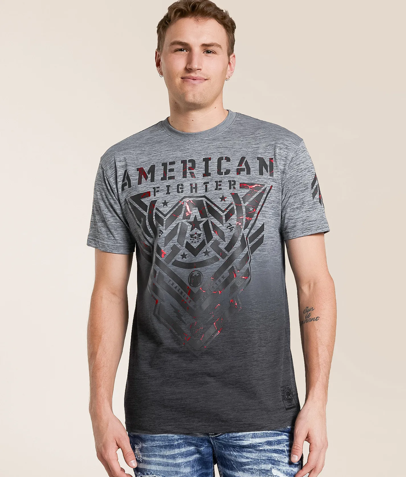 Tops|Graphic T-Shirts | American Fighter Aredale T-Shirt Heather Grey Tetris