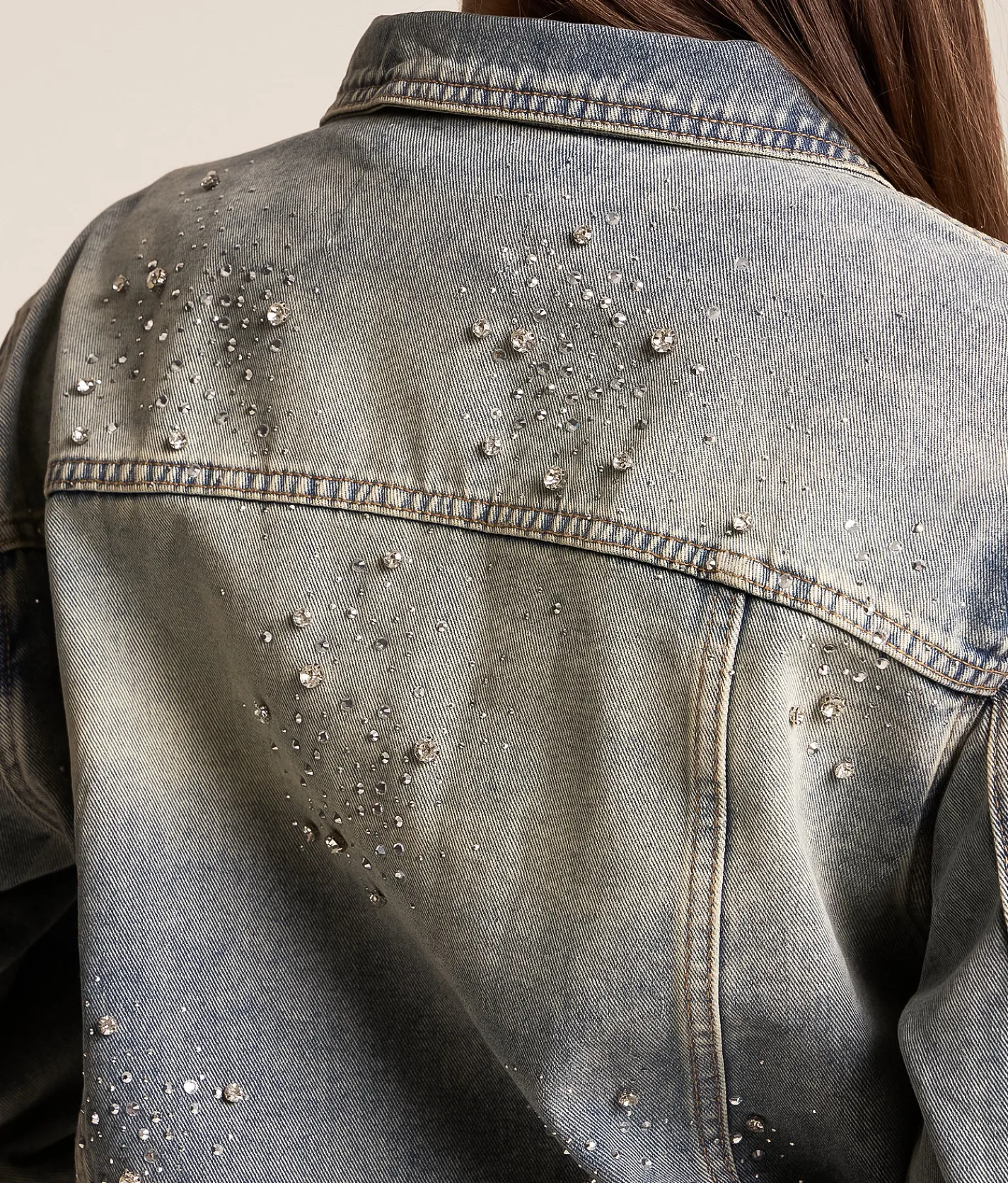 Azalea Wang Arendelle Rhinestone Denim Jacket Medium Wash New