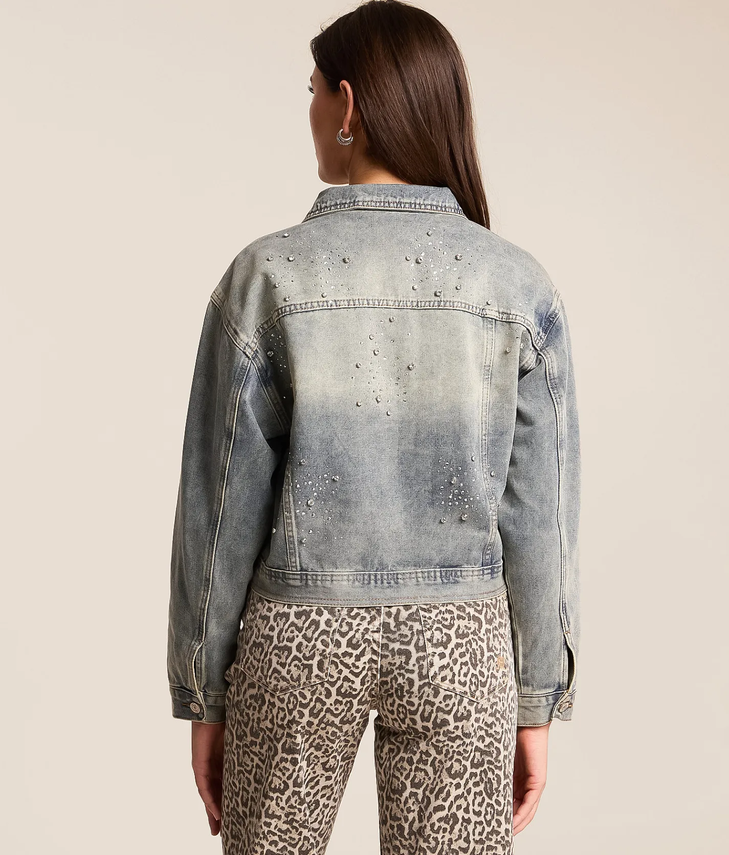 Azalea Wang Arendelle Rhinestone Denim Jacket Medium Wash New