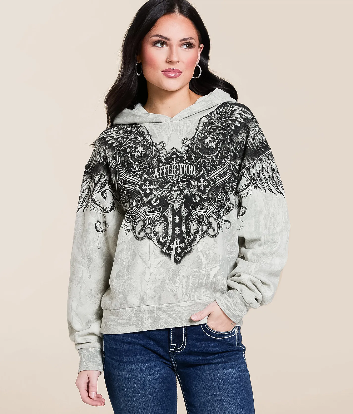 Affliction Aristocrat Hooded Sweatshirt White Sale