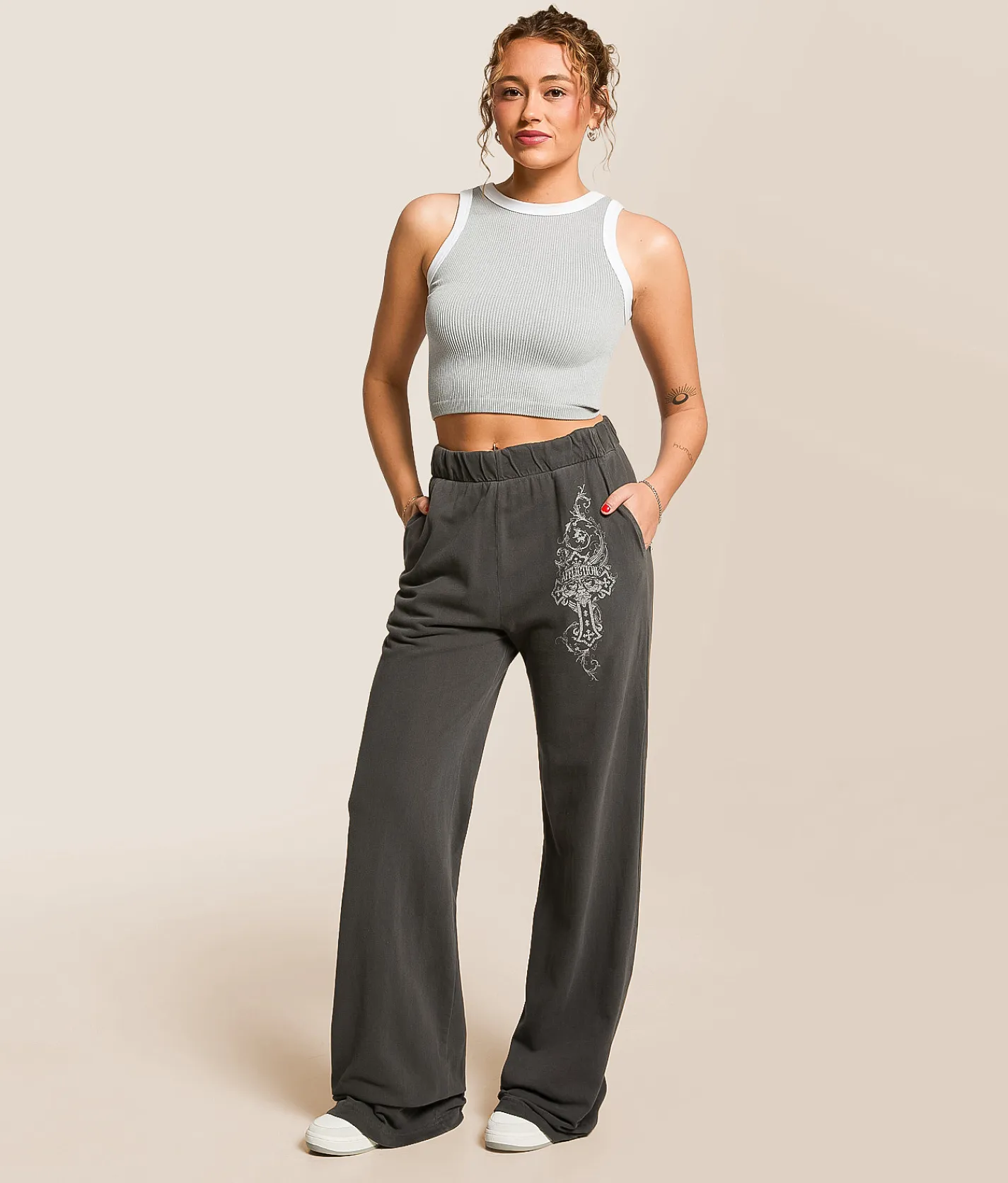 Bottoms | Affliction Aristocrat Wide Leg Pant Volcanic Ash Pigment Dye