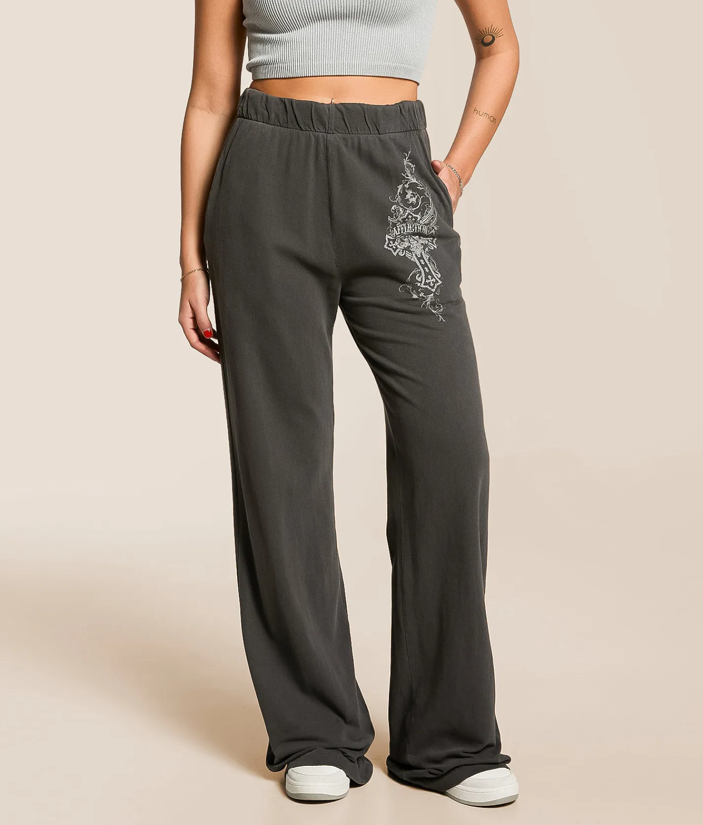 Bottoms | Affliction Aristocrat Wide Leg Pant Volcanic Ash Pigment Dye