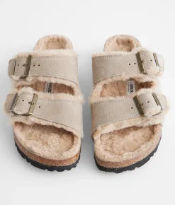 Birkenstock® Arizona Suede Shearling Sandal Taupe Sandcastle Discount