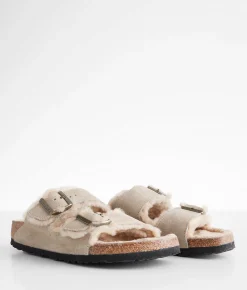 Birkenstock® Arizona Suede Shearling Sandal Taupe Sandcastle Discount