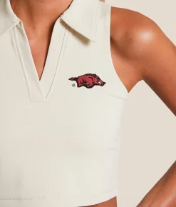 Gameday SOCIAL® Arkansas Collared Cropped Tank Top Oatmeal Hot