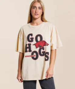 Tops | Gameday SOCIAL® Arkansas Go Hogs Oversized T-Shirt Oatmeal