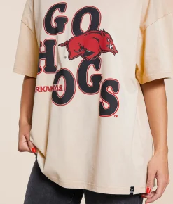 Tops | Gameday SOCIAL® Arkansas Go Hogs Oversized T-Shirt Oatmeal