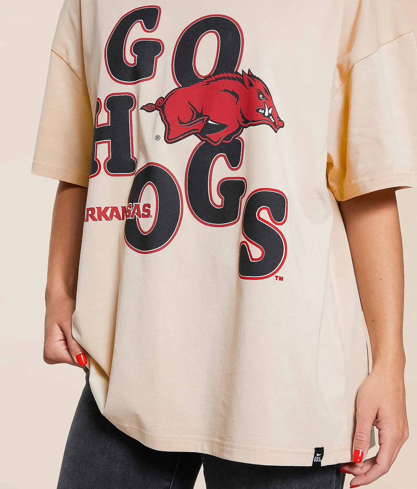 Tops | Gameday SOCIAL® Arkansas Go Hogs Oversized T-Shirt Oatmeal