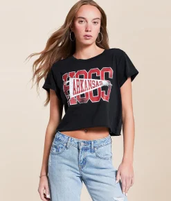 Gameday SOCIAL® Arkansas Hogs Cropped T-Shirt Black Online