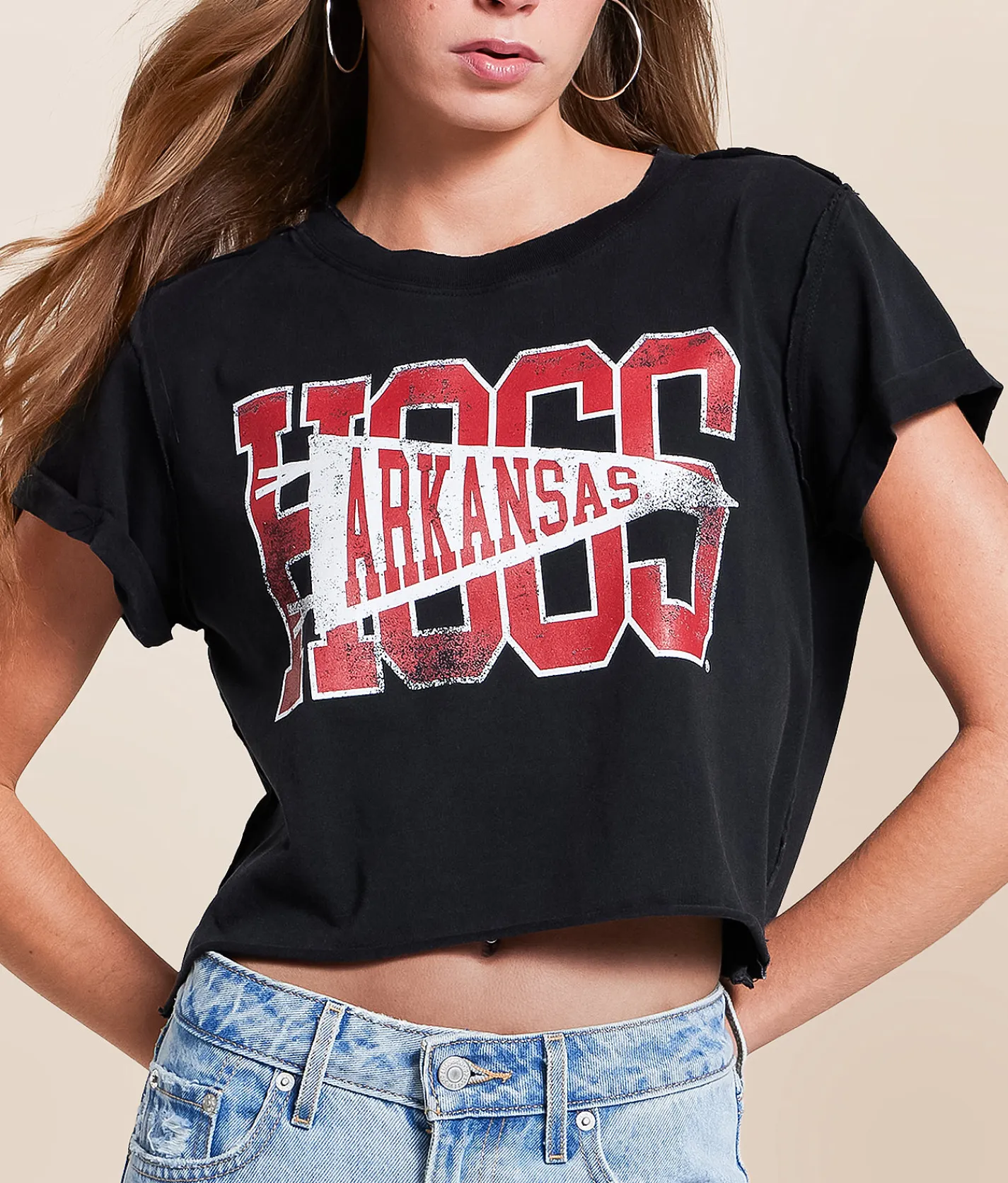 Gameday SOCIAL® Arkansas Hogs Cropped T-Shirt Black Online
