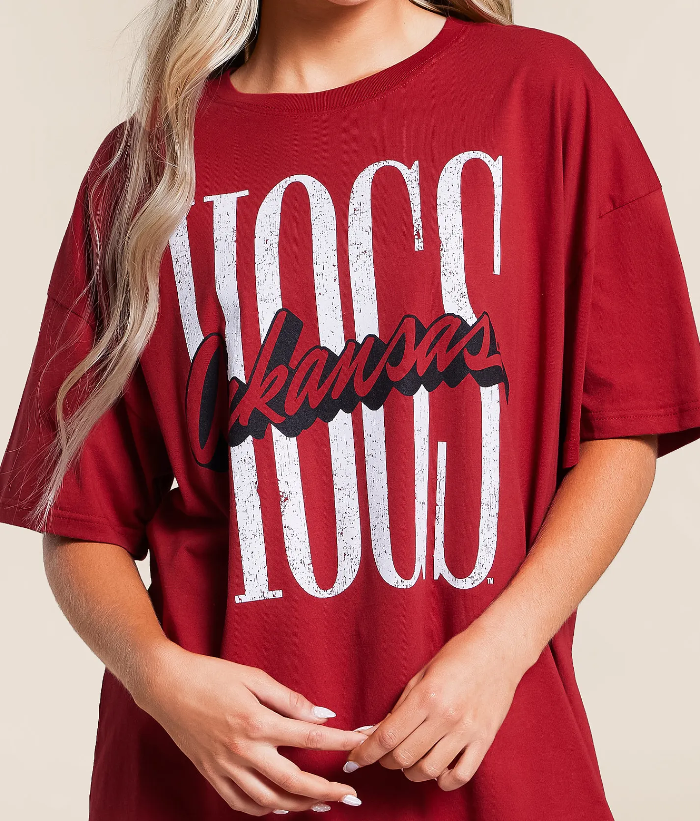 Tops | Gameday SOCIAL® Arkansas Hogs Oversized T-Shirt Crimson
