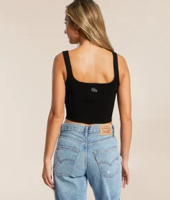 HYPE AND VICE Arkansas Razorbacks Corset Cropped Tank Top Black