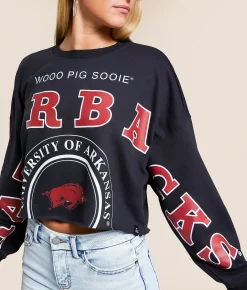 Tops | Gameday SOCIAL® Arkansas Razorbacks Cropped Pullover Black