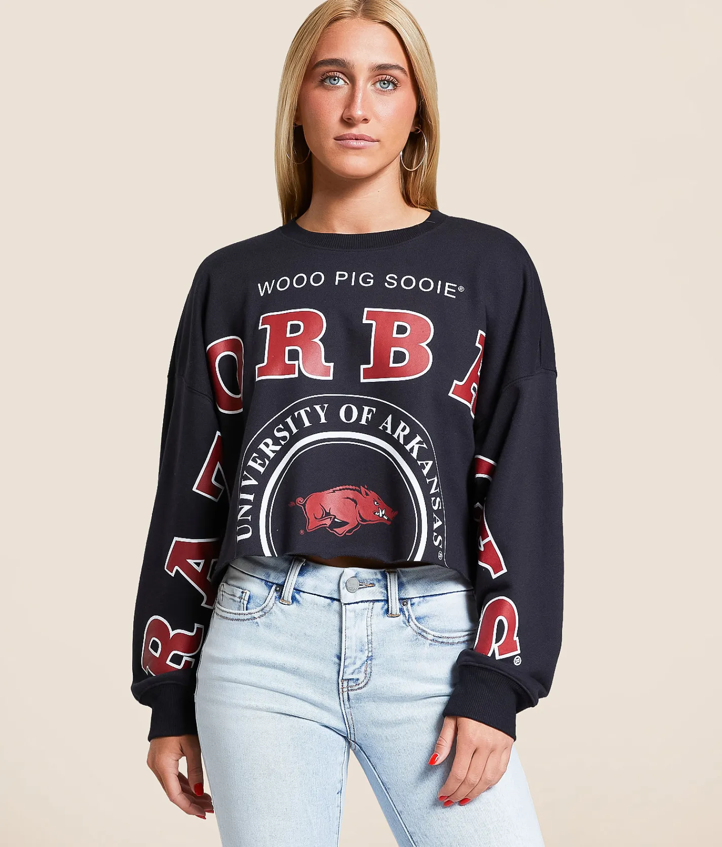 Tops | Gameday SOCIAL® Arkansas Razorbacks Cropped Pullover Black