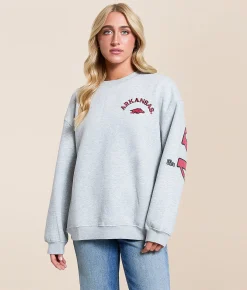 HYPE AND VICE Arkansas Razorbacks Oversized Pullover Heather Grey Discount