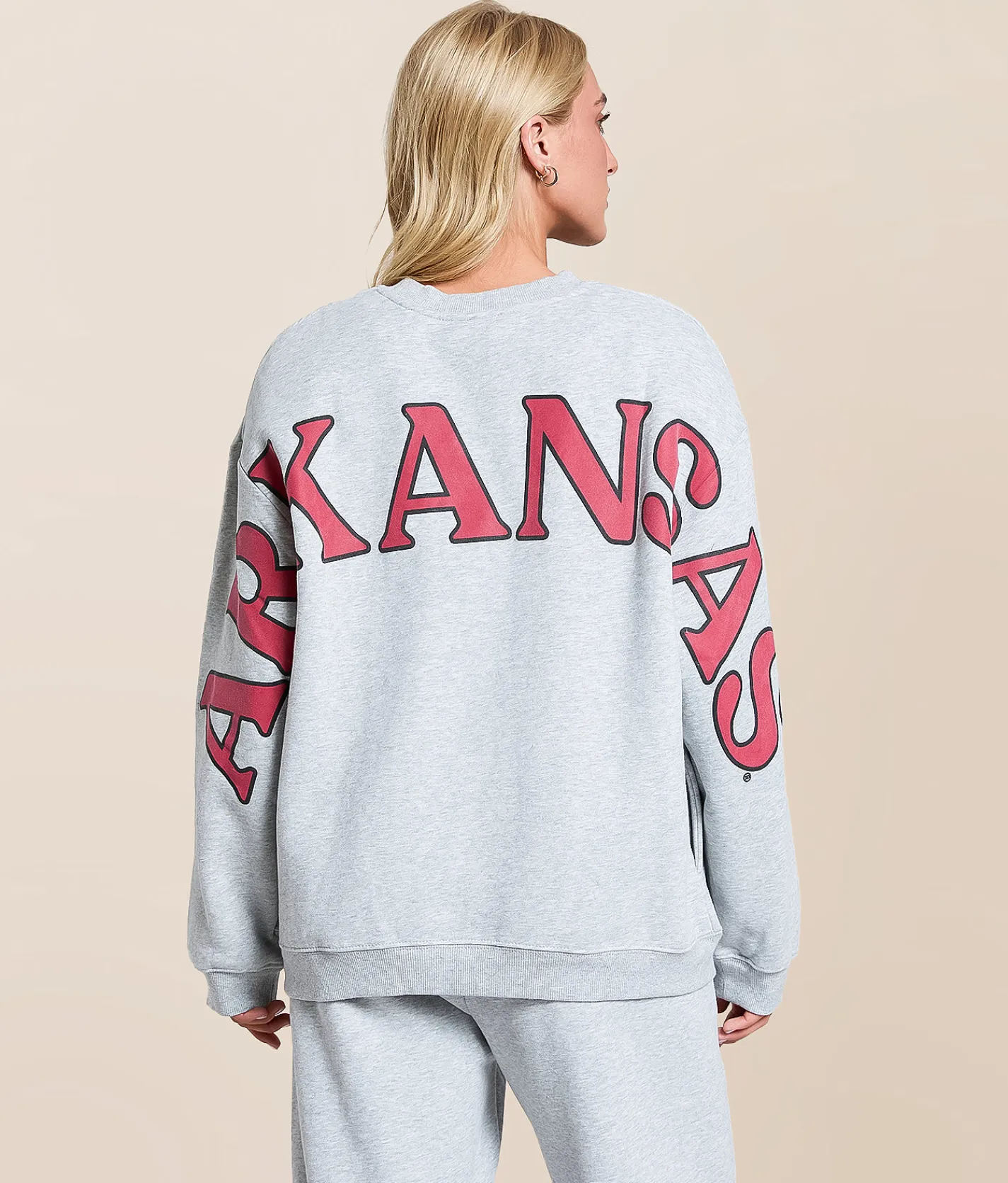 HYPE AND VICE Arkansas Razorbacks Oversized Pullover Heather Grey Discount