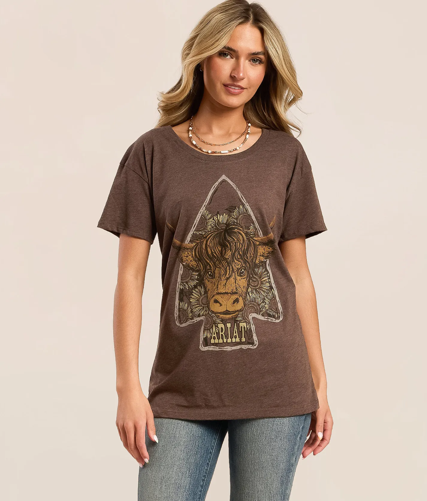 Ariat Arrowhead Cow T-Shirt Chocolate Discount