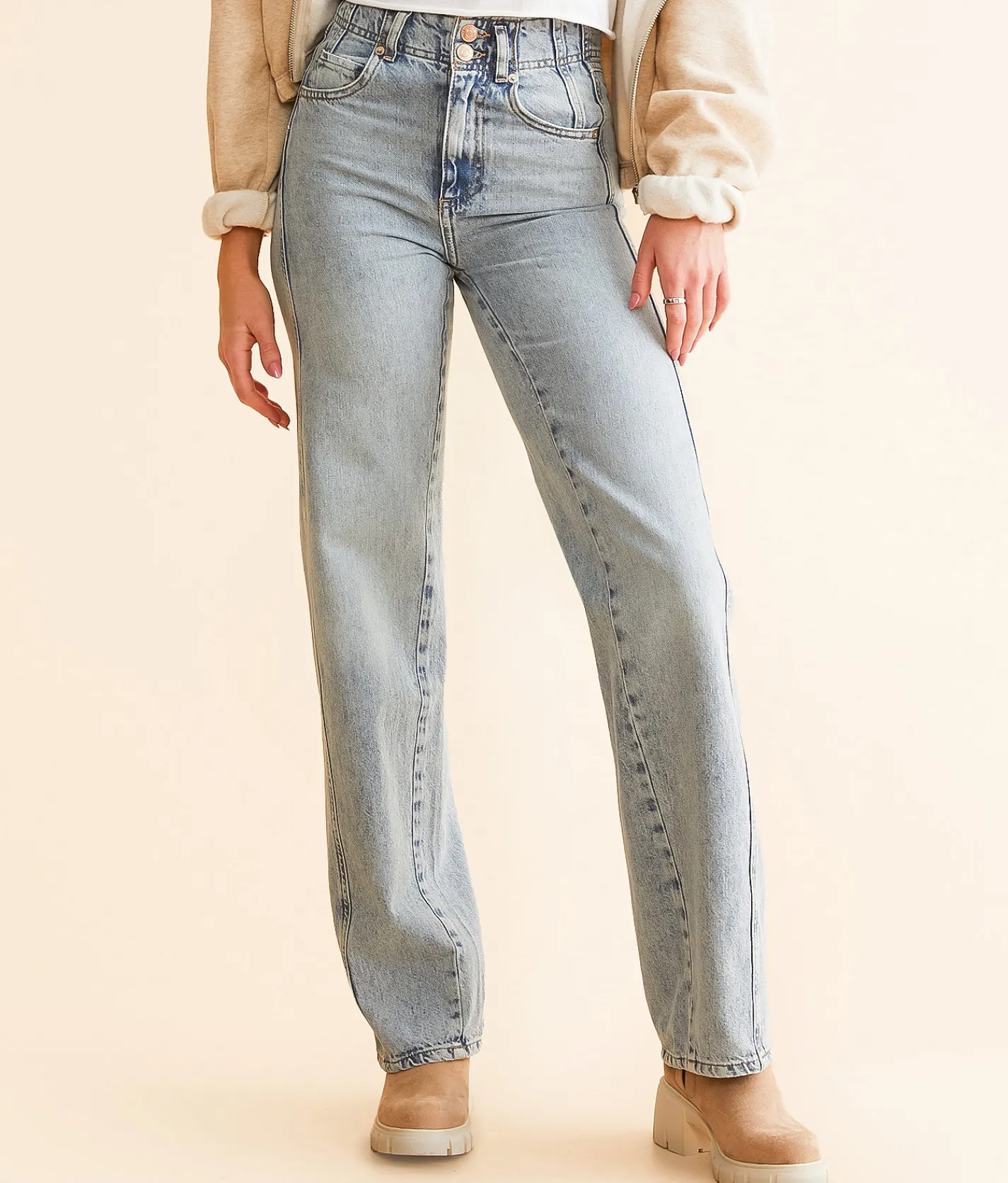 Jeans|Bottoms | Free People Aster Straight Jean Cream