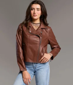 BKE Asymmetrical Faux Leather Moto Jacket Andora